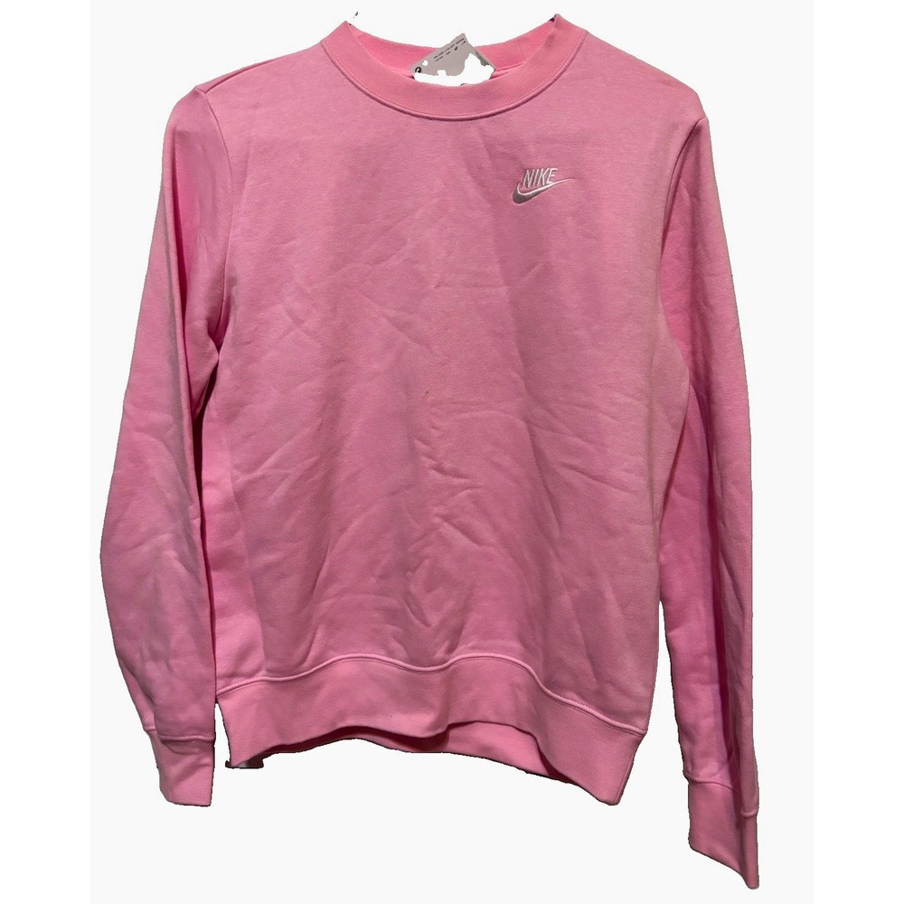 Nike Sportswear Women's Pink Crewneck Fleece Pullover Logo Sweatshirt XS